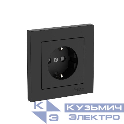 Розетка AtlasDesign 16А с заземл. защ. шторки быстрозажим. клем. в сборе карбон SE ATN001044S