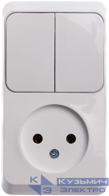 Блок ОП Этюд (1-м розетка без заземл. + 2-кл. выкл.) бел. SE BPA16-205B