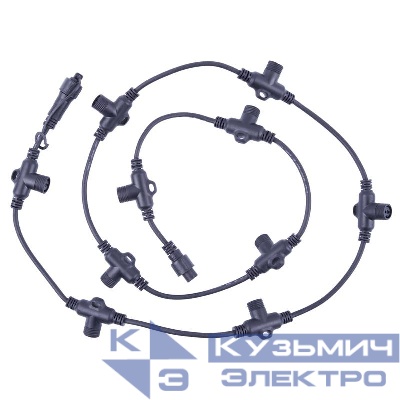 Провод-шина для гирлянд UCX-F90 T10/2M/BK серии F90PRO 2м 10 Т-коннекторов шаг 20см статика/мерцание IP67 черн. Uniel UL-00013219