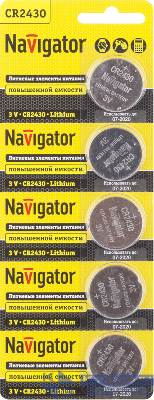 Элемент питания литиевый CR2430 94 781 NBT-CR2430-BP5 (блист.5шт) Navigator 94781