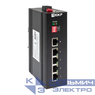 Коммутатор неуправляемый промышленный U-5GT 5 портов 10/100/1000Base-T(X) RJ45 монтаж на DIN-рейку TSX EKF TSX-U-5GT
