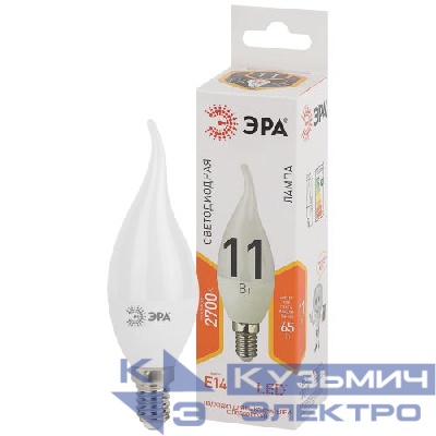 Лампа светодиодная BXS-11W-827-E14 свеча на ветру 880лм ЭРА Б0032992