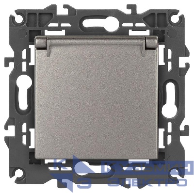 Розетка Elegance 14-2103-16 16А 250В 2P+E Schuko защ. шторки с крышкой титан Эра Б0065811