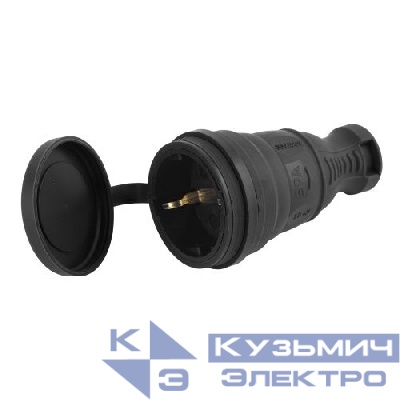 Разъем прямой 16А IP44 с заземл. каучук. черн. R8-B-IP44 Эра Б0044541