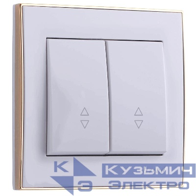 Переключатель проходной 2-кл. СП Rain 10А IP20 с зол. боковой вставкой бел. LEZARD 703-0226-106