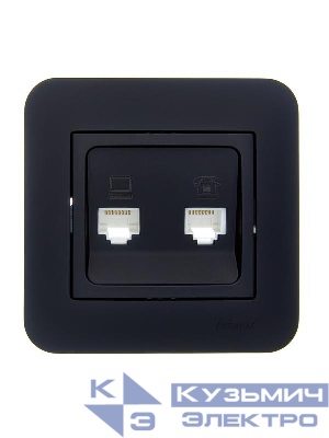 Розетка компьютерная+телефонная 2-м СП ASTI RJ45 + RJ11 в сборе черн. бархат LEZARD 7081-4242-143