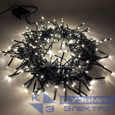 Гирлянда светодиодная "Нить Мишура" 3.9м 200LED 220В IP20 зел. провод тепл. свет ЭРА Б0047970