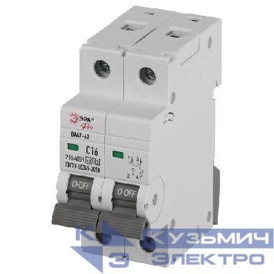 Выключатель автоматический 2п C 16А 4.5кА ВА47-63 PRO ЭРА Б0059422