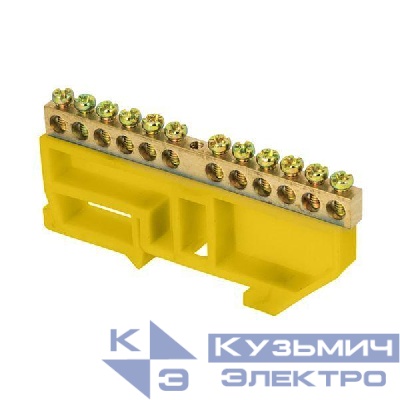 Шина нулевая N 6х9 12 отверстий желт. изолятор на DIN-рейку латунь PROxima EKF sn0-63-12-dz