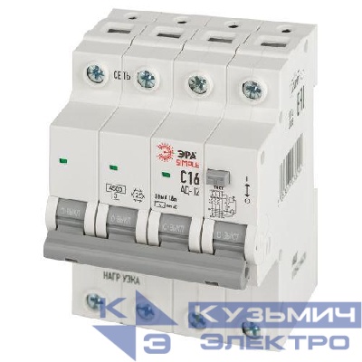 Выключатель автоматический дифференциального тока 3P+N C 16А 30мА тип АС АВДТ 4.5кА SIMPLE D12E4C16AC30 АД-12 электронное Эра Б0058927