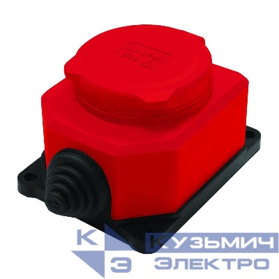 Розетка настенная 1-м 1ф "КОМПАКТ" с загл IP44 16А каучук красный UNIVersal 3075