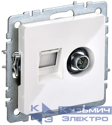 Розетка компьютерная + телевизионная 2-м Brite РТВ/РК12-БрБ RJ45 кат.5E + TV механизм бел. IEK BR-AK20-1-K01