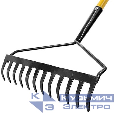 Грабли прямой зуб 12 зубьев с желт. метализированным черенком 76968