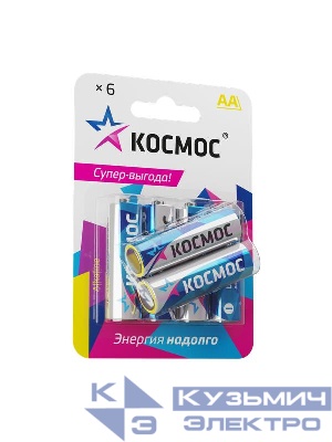 Элемент питания алкалиновый AA/LR6 BP-6 (блист.6шт) КОСМОС KOCLR6BL6