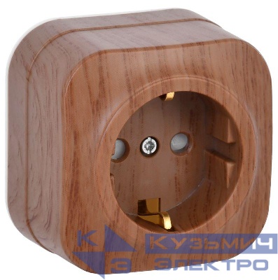 Розетка 1-м ОП GLORY РСш20-3-ХД 16А с заземл. защ. шторки дуб IEK ERH14-K24-16