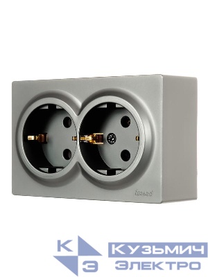 Розетка 2-м ОП LETO с заземл. закрытый корпус ПБТ платина LEZARD 752-3500-127B