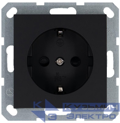 Розетка 1-м Shuko 16А IP20 с заземл. защ. шторки механизм черн. матов. soft touch Jasmart G5501PB