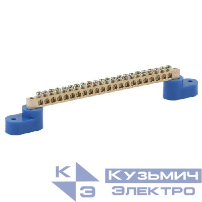 Шина N "ноль" на двух угловых изоляторах ШНИ-6х9-22-У2 NO-222-63 син. (уп.10шт) Эра Б0033442