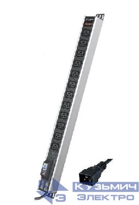 Блок распределения питания 12-м 16А IEC 60320 C19 для 19дюйм шкафов вертикал. с 1п авт. выкл. с индикатором сети DKC R5V12CBOPCDC19