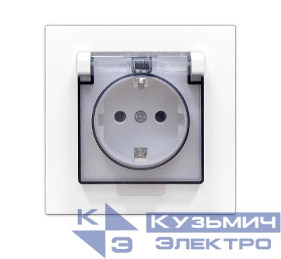 Розетка 1-м СП Афина 16А IP20 с заземл. с прозр. крышкой в сборе бел. Universal A0030