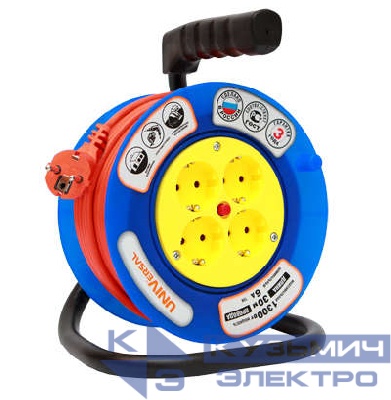 Удлинитель на катушке 4х20м без заземл. 6А IP20 У6-014 190мм ПВС 2х0.75 термозащита UNIVersal 9632057