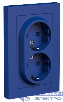 Розетка 2-м. AtlasDesign 16А с заземл. со шторками в сборе аквамарин SE ATN001126