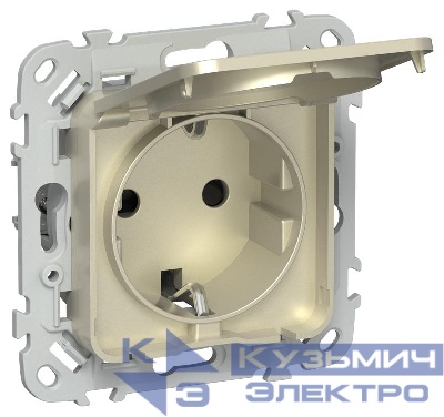 Розетка СП FLITE РСшкр11-1-44-ФлШ 16А IP44 с заземл. с защ. шторками и крышкой безвинтовое крепление механизм шампань IEK FI-R16-16-1-44-K37