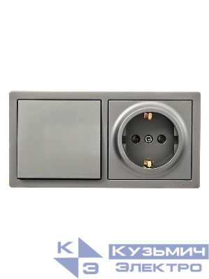 Блок ОП LETO (1-кл. выключатель + 1-м розетка с заземл.) горизонт. платина LEZARD 752-3500-170BAP