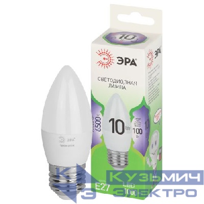 Лампа светодиодная GREEN LINE B35-10W-865-E27 GL 10Вт свеча 6500К свет холод. E27 Эра Б0067125