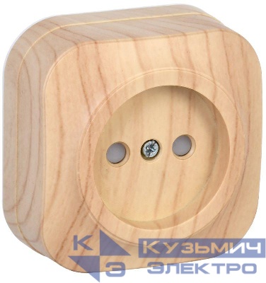 Розетка 1-м ОП GLORY РСш20-2-ХС 10А без заземл. защ. шторки сосна IEK ERH13-K34-10