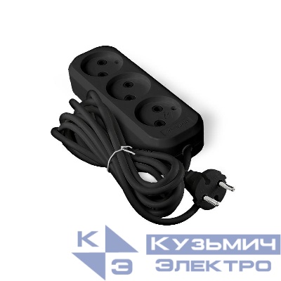 Удлинитель 3х3м без заземл. 6А IP20 У6-639М ПВС 2х0.75 черн. UNIVersal 2005