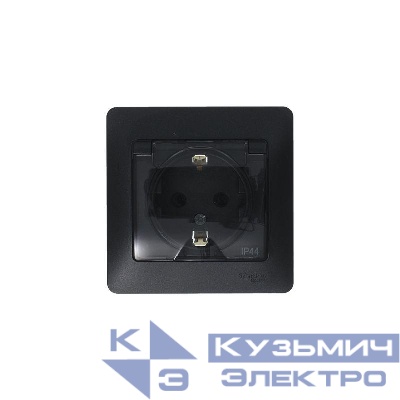 Розетка 1-м СП 1мод. Glossa 16А IP44 с заземл. защ. шторки с крышкой в сборе антрацит SE GSL000748