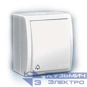 Выключатель кнопочный 1-кл. ОП Simon15 IP54 с симв. "звонок" с подсветкой бел. 1594160-030