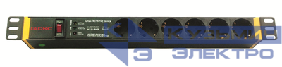 Блок распределения питания 6-м 16А Schuko вх. разъем Schuko для 19дюйм шкафов защита от перенапряж. с индикатором сети DKC R519SH6OPSHSP