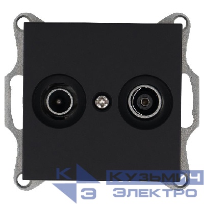 Розетка телевизионная проходная TV + FM 2-м Ф9.5мм механизм черн. матов. soft touch Jasmart G6205PB