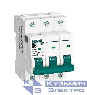 Выключатель автоматический модульный 3п D 6А 6кА ВА-103M без теплозащиты DEKraft 12554DEK