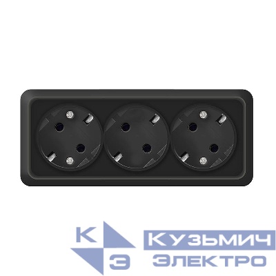 Розетка 3-м ОП Олимп 16А IP20 с заземл. черн. Universal 2218
