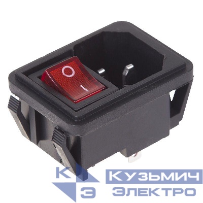 Выключатель клавишный 250В 10А (4с) ON-OFF красн. с подсветкой и штекером C14 3PIN (RWG-112) Rexant 36-2270