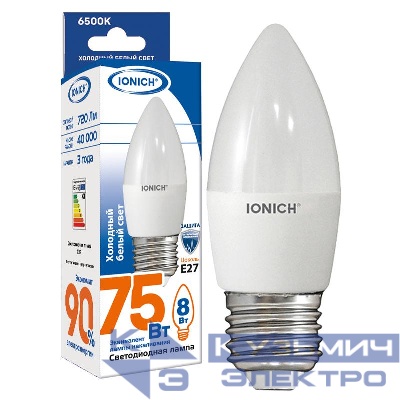 Лампа светодиодная ILED-SMD2835-C37-8-720-220-6.5-E27 (1308) IONICH 1539