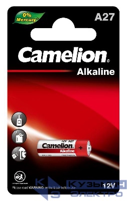 Элемент питания алкалиновый A27/LR27A 12В Mercury Free A27-BP1 для пультов сигнализаций BL-1 (блист.1шт) Camelion 12829