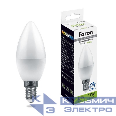 Лампа светодиодная LB-771 11Вт C37 свеча 4000К E14 230В диммир. FERON 51056