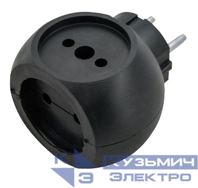 Разветвитель сетевой (тройник) РВ-043 Si 1/3С-Bl 6А шар черн. Volsten 13919