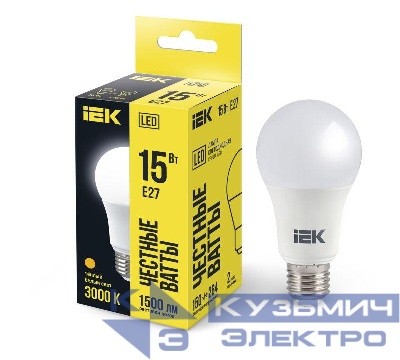 Лампа светодиодная A60 15Вт грушевидная 230В 3000К E27 IEK LLE-A60-15-230-30-E27