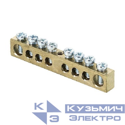 Шина PEN "ноль-земля" 6х9 8 отвер. латунь крепеж по центру PROxima EKF sn0-63-08