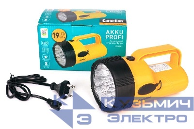 Фонарь аккумуляторный LED29314 19LED аккум. 4В 2.3А.ч 220В желт. Camelion 10471