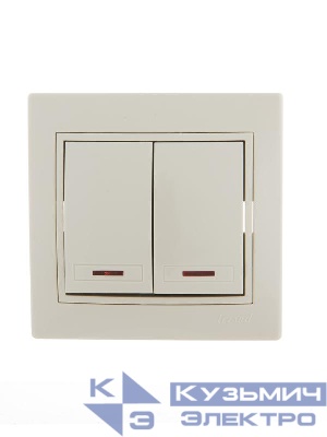 Выключатель 2-кл. СП Mira 10А IP20 с подсветкой со вставкой крем. LEZARD 701-0303-112