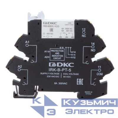 Реле интерфейсное 1CO ком. ток 6А AgSnO2 напряжение 230В AC/DC push-in клеммы DKC IRK-230UC-1CO-PT