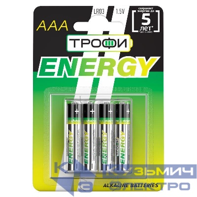 Элемент питания алкалиновый AAA/LR03 LR03-4BL Eco (блист.4шт) Трофи Б0017044