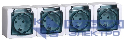 Розетка 4-м ОП Гермес Plus РСб24-3-ГПБд 16А IP54 с заземл. с дым. крышкой бел. IEK ERMP42-K03-16-54-EC