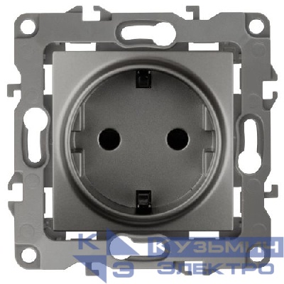 Розетка 1-м СП Эра12 12-2102-12 16А IP20 16AX 250В 2P+E Schuko защ. шторки механизм графит Эра Б0019323